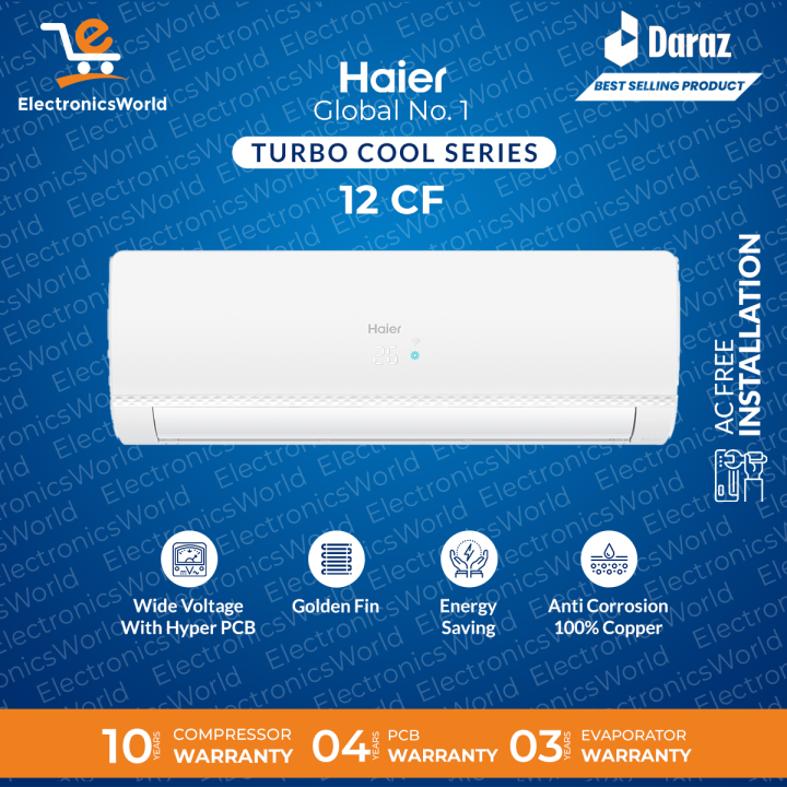 Haier Ac (Turbo Cool Series) 1 Ton | Model AC - HSU-12CF | Turbo Cooling - Wide Voltage- Full BTU-White Color /10 Years Warranty/Air Conditioner/Haier Free Installation