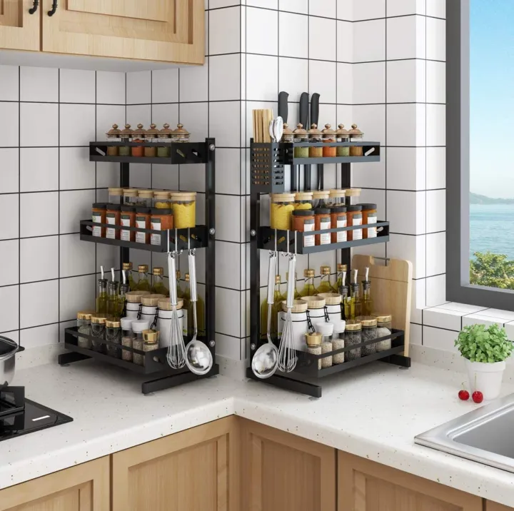 3%20Tier%20Metal%20Countertop%20Kitchen%20Spice%20Rack%20Standing%20Corner%20Shelf%20Removable%20Seasoning%20Organizer%20Jars%20Bottle%20Storage%20Knife%20Utensils%20Holder%20with%203%20Hooks,%20Black%20-%20Image%203