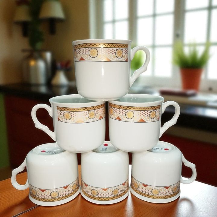Pack Of 6 Tea cups /Tea cups pack of 6 Premier Design Ceramic Tea cusp New Stylish Set Multi Broder Design | Elegant 6-Piece Stylish Tea Cups Set of 6 - 6 Piece Set - Tea mugs set Stylish and Durable for Home Use and Perfect Gifts 180ml