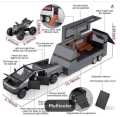 Diecast Tesla Cyber truck with Quad Bike and  Pickup Trailer RV Model Toy with Motorcycle 1/32. 