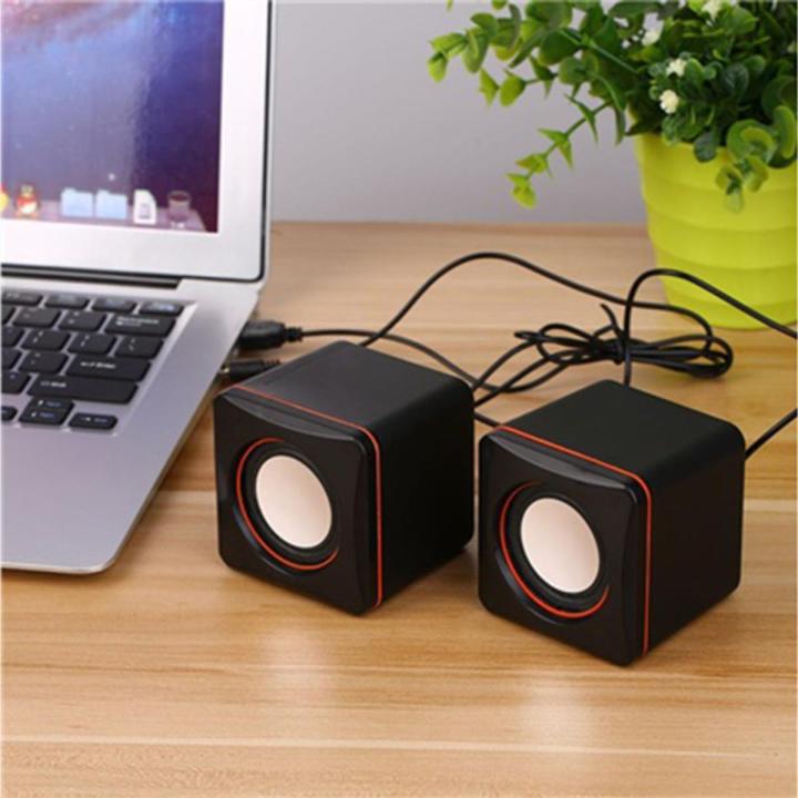1-Pair Mini Portable USB Wired Computer Speakers Compatible With Laptop Computer PC Notebook Music Player mp3 mp4 Square Speaker Compact 3.5mm Jack Stereo Sound Surround Loudspeaker