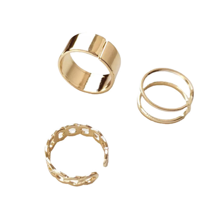 Pack of 3 Adjustable Aesthetic Circular Rings for Girls and Women Set of Alloy Metal Rings Wedding Jewelry Gift for Girls