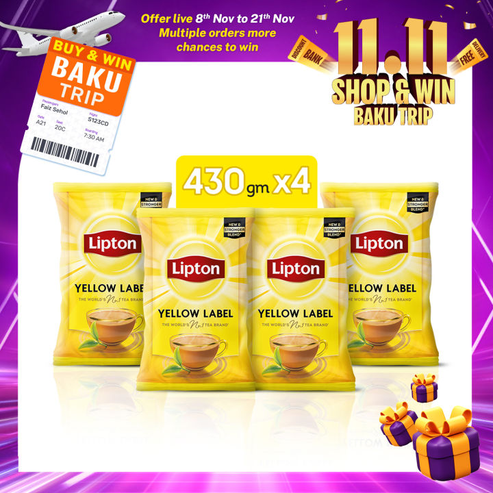 Lipton Yellow Label | Pack Of Four 430Gm | Black Tea | New Stronger Taste