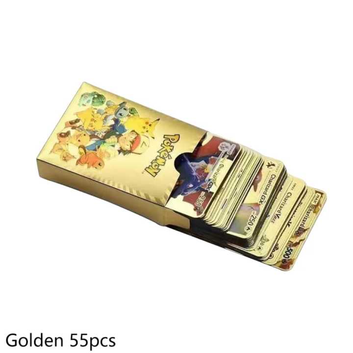 55 Pcs Pokémon Gold Foil Cards Anime Cartoon Pokémon English Version Tcg Card Pokémon Cards Box For Fans Rare Collection Card Child Toys Gifts Golden Edition
