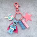【Hot demand】Creative Pink Lego Keychain Fairy Batman Small Figures Key Lanyards Building Blocks Heroes Key Ring. 
