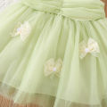 New Summer Girls' Baby Strap Dress Bow Knot Flower Decoration Infant Gauze Dress Solid Color Girl Children'S Clothing Suitable For 0-3 Years Old. 