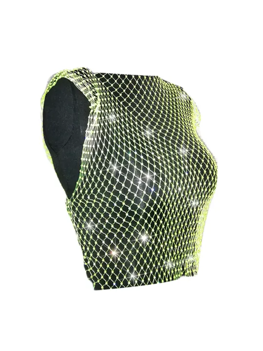 Ladies%20Mesh%20Midriff-baring%20Tops,%20Women%20Leisure%20Style%20Rhinestone%20Decoration%20Round%20Collar%20Sleeveless%20Hollow%20Perspective%20Tank%20Top%20-%20Image%207