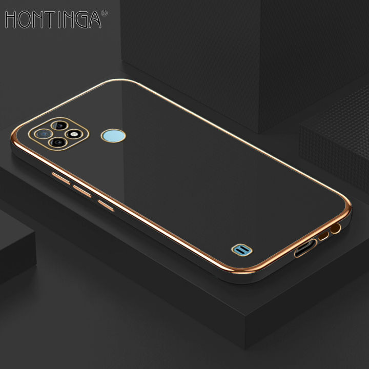 Hontinga for Realme C21 Back Cover Luxury 6D Plating Frame Shiny Bling Case Soft Silicone Square Phone Cases