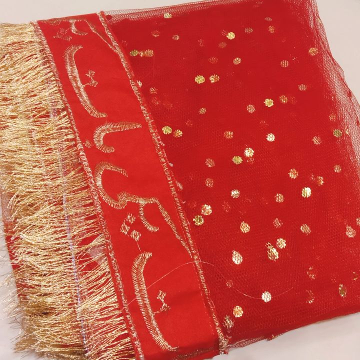 Baat Pakki Dupatta in Red Colour for Baat Pakki Rasam for Bride ( Approx 2.5 Yard) )