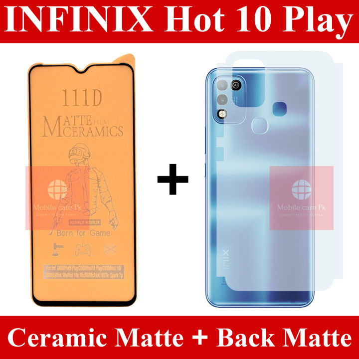 Infinix Hot 10 Play Ceramic Matte Protector for PUBG Gaming Unbreakable Antishock Hybrid film 9D/11D/21D Temper Fiber Nano Sheet Glass + Back Protector Carbon Fiber Matte Soft Skin Sheet For Infinix Hot 10 Play