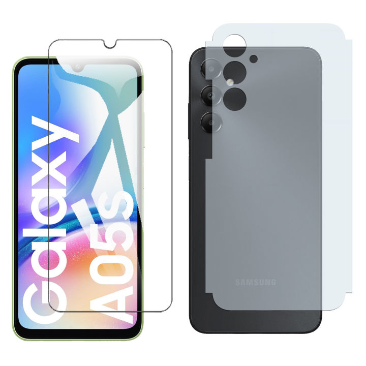 Samsung A05s Glass Protector Polish Screen Tempered + Back Protector Carbon Fiber Matte Soft Skin Sheet For Galaxy A05s