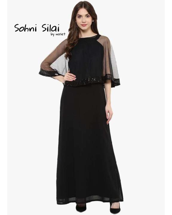 0157%20Black%20Chiffon%20Casual%20Cap%20Embellished%20Maxi%20Dress%20For%20Her%20-%20Image%202