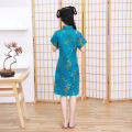 Kidlove Girls Short-sleeved Cheongsam Dress Comfortable Breathable Button Collar Low Split Design Chinese Traditional Costume For School Party. 
