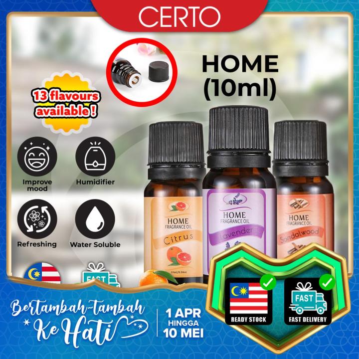 CERTO Home Water Soluble Fragrance Essential Oil 10ML for Diffuser Air Purifier Humidifier Aromatherapy DIY Candle Soap Fragrance Perfume Home Air Refresher Minyak Esensial Pati Aromaterapi Wangi Pewangi Rumah Bilik香薰精油
