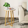 Beautiful and modern X-Style Round Small side Table with White Marble Texture for living room and Home decoration. 