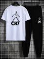 Cristiano Ronaldo Cotton Jersey Half Sleeves O Neck Short Sleeves Summer Round Neck Casual T Shirt & Trouser Sweat Pants Premium Track Suit For Men & Boys - Black White Yellow Colors T-Shirts Tracksuit. 