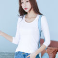 3/4 Sleeve T Shirt 96% Cotton 4% Spandex Quality Women Spring Summer Top Slim Fit White Black O Neck Tees Casual Base Shirts. 