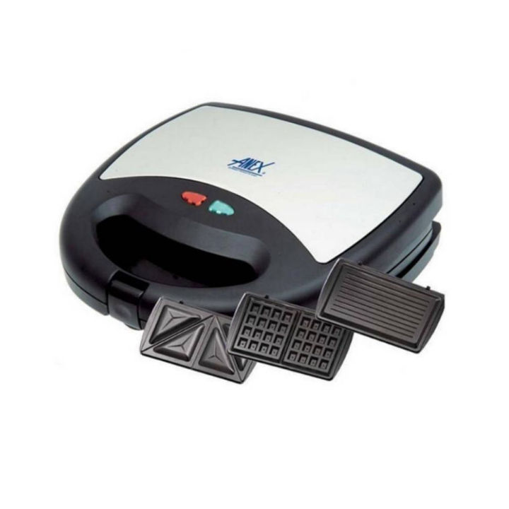 Anex Sandwich Maker AG-1039 C 3 in 1 - Deluxe Sandwich Maker - 750 Watts - Black & Silver (C)