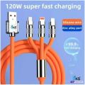 120W Cable 3 in 1 Suitable for all charging ports, Super Fast Charging With Light Three-In-One Data Cable - Orange. 