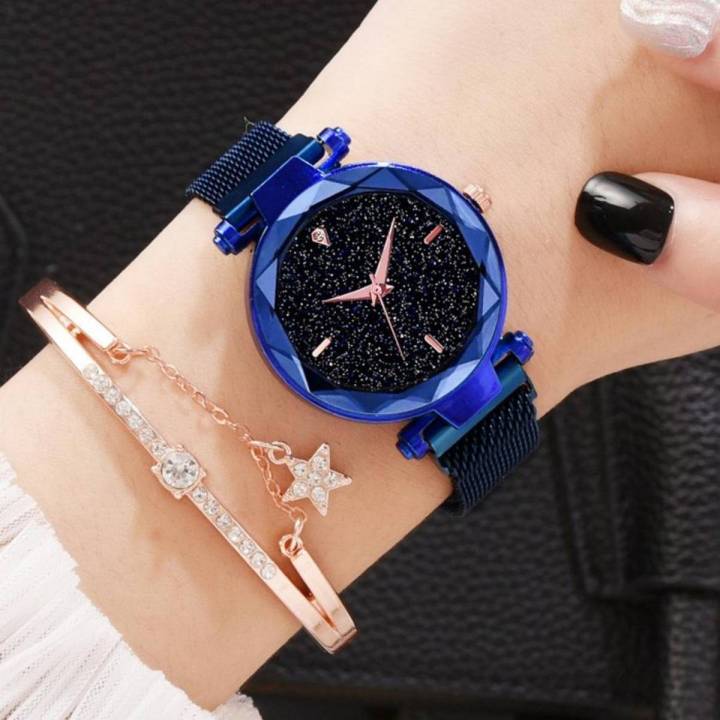 Blue Classy Magnetic Ladies Wrist Watch with Box