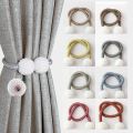 SHOPENITY - 2 PCS Magnetic Pearl Curtain Belt , Curtain Tiebacks Convenient Drape Tie European Style Decorative Weave Rope Curtain Rings & Buckles Holder for Window Sheer Blackout Draperies, Braided Straps Ball Buckles, Parday. 