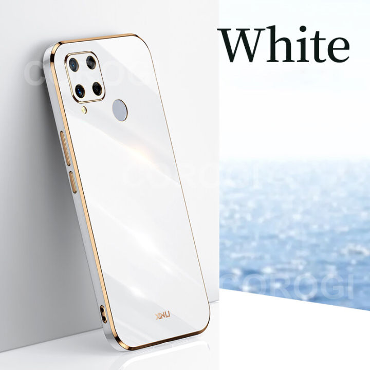 For Realme C15 Back Cover Luxury 6D Plating Soft Case Camera Lens Protection Square Frame Silicone Glossy Shockproof Mobile Phone Cases