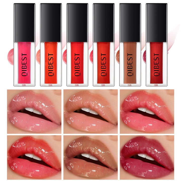 QIBEST New Crystal Lip Gloss Jelly Lip Oil Gloss Plump Makeup Moisturizing Clear Lip Gloss Oil Tinted Lip Plumper Lips Care
