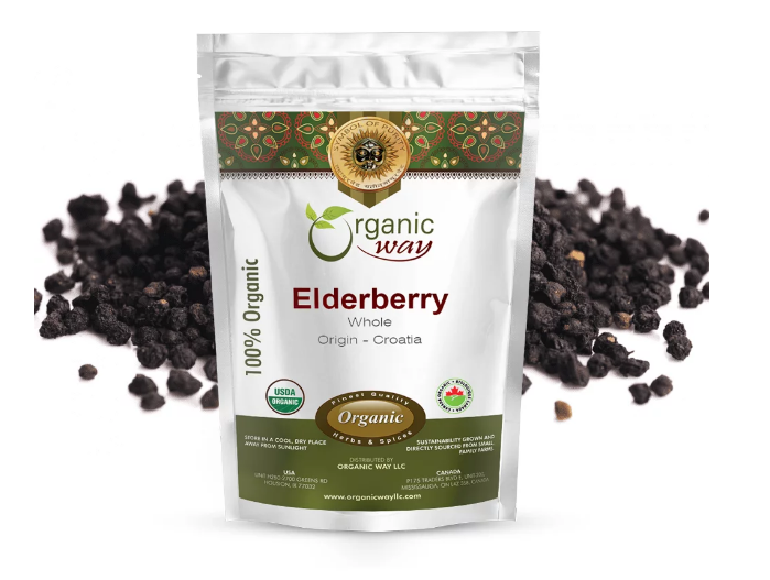 Organic Way Dried Elderberry Whole )Organic & Kosher Certified | Vegan, Non GMO & Gluten Free 100g