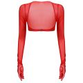 Women O Ring Long Sleeve Sheer Mesh Shrug T-Shirts See-Through Fishnet Cover Up Shirts Mock Neck Mini Crop Top Party Club. 