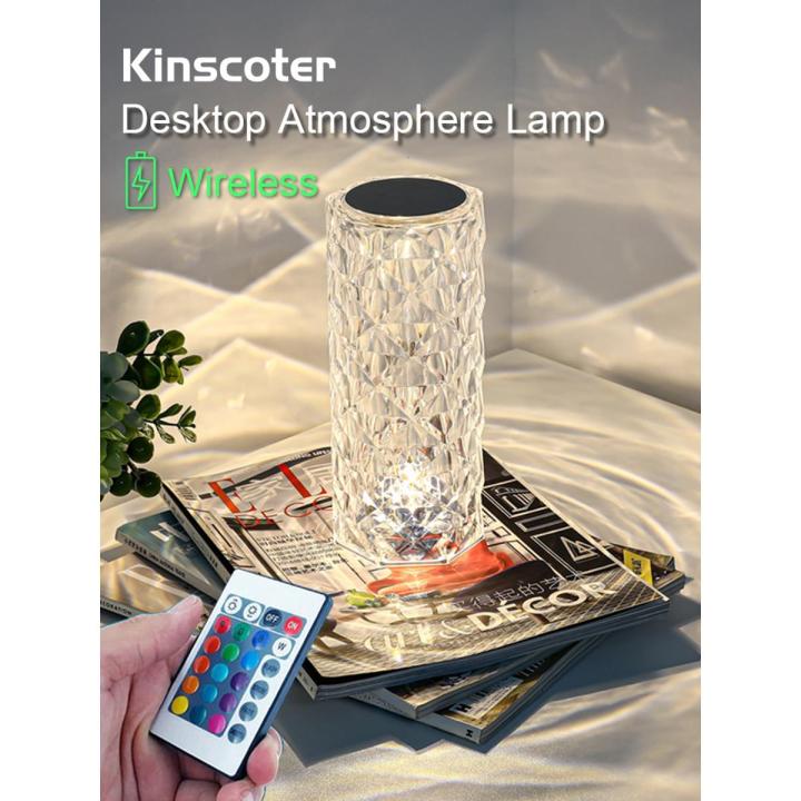Crystal Lamp LED Rose Light Projector 3/16 Colors Touch Adjustable Romantic Diamond Atmosphere Table Touch Night Light 16 Colors Crystal Table Lamp Touch Remote Control Changing RGB USB Rechargeable LED Lamp For Bedroom