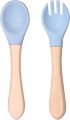 Random Color - Silicone Baby Feeding Forks and Spoons Set With Wooden Handle, Self-Feeding, Silicone Baby Utensils. 