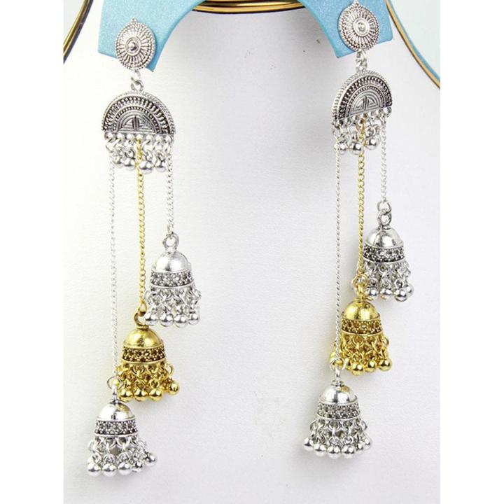 Long Chain steps Jhumki Jhumka Silver Golden Earrings latest