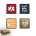 Motivational Quotes Wall Art Office Frames, Glass front with Prints, 4 Set 7x7 inches. 
