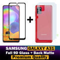 Samsung Galaxy A31 Tempered Glass HD 9D Curved Glass Protector Edge To Edge Full Glue + Back Protector Soft Skin Sheet Matte Style For Samsung Galaxy A31. 