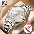 LouisWill Men's Fashion Watch Quartz Watches Double Calendar Watch Diamond Inlaid 30M Waterproof Watch Luminous Quartz Watch Steel Band Watch Luminous Pointer Wrist Watches for Men. 