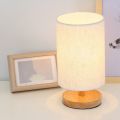 Round Bedside Table Lamp Nightstand Lamp with Fabric Shade and Solid Wood for Bedroom, Living Room Modern Office. 