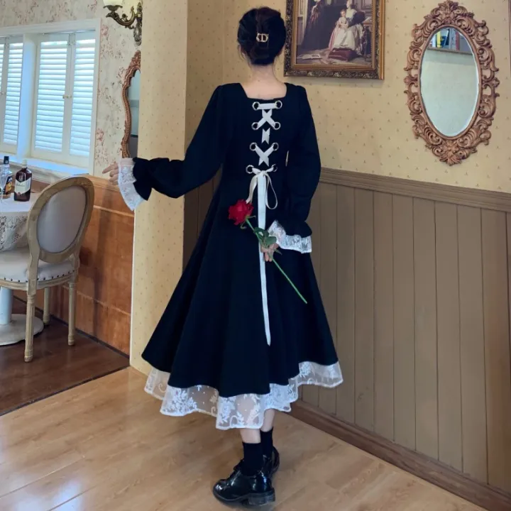 Women%20Solid%20Long-sleeve%20Over-he-knee%20A-line%20Black%20Dress%20-%20Image%206