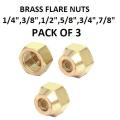 Pack Of 3 Brass Flare Nut 1/2" Nuts HVAC Brass Nut 1/2 Inch Heavy Duty Brass Fittings AC Parts NUT 1/2inch. 
