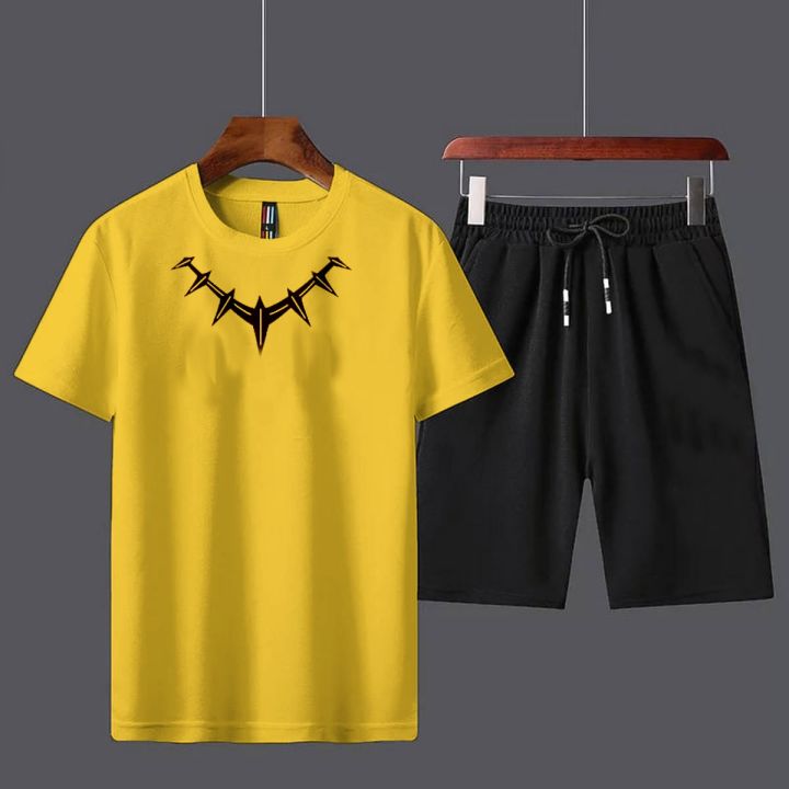 Black Panther Pendent Printed Multi Colors Tracksuit Cotton Fabric T-Shirt & Short for Summer Elegant Suits Gym Track Suit T shirts shorts Casual Wear for Men/Girls/Women