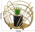 MULTIPURPOSE SPHERICAL GOLDEN METAL ROOM DECORATION ITEM WITH ARTIFICIAL FLOWER SUCCULENT PLANTER POT STAND. 