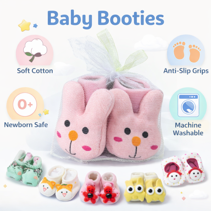 Pack of 5 - Baby 2 in 1 Socks Shoes / kids Toddlers Booties 0 - 12 month - Multicolour