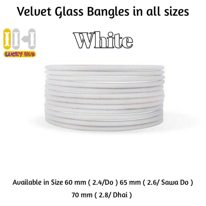 White | 24 pieces/ 2 Dozen velvet glass bangles of all sizes ( do, sawa do , dhai )