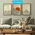 Glam 3 piece Framed Wall Art Set of 3 Mountain Prints Art Framed Wall Art Mountain Line Art Minimalist Art Japandi Boho Decor | Al Ghani. 