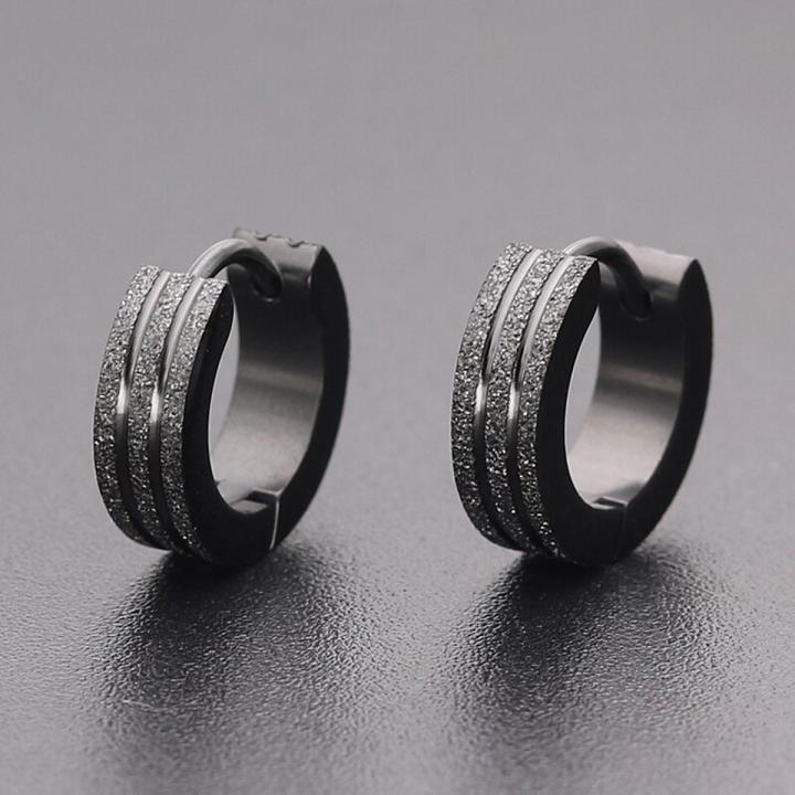 Fashion Frosted Hoop Earrings With Black Stone Cool Earrings Men Stainless Steel Jewelry Women 2020 Trend Earrings For Teens