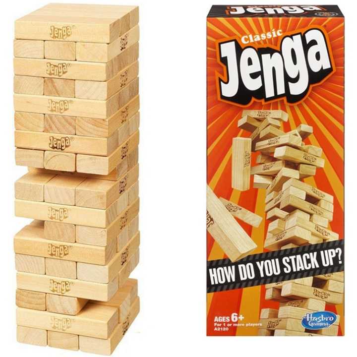 Classic Jenga Game with Genuine Hardwood Blocks, Jenga Brand Stacking Tower Game for Kids Ages 6 and Up