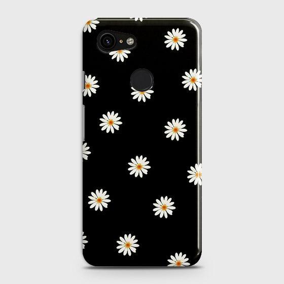 Google_ Pixel 3 Cover - Matte Finish - White Bloom Flowers with Black Background Printed Hard Case with Life Time Colors Guarantee