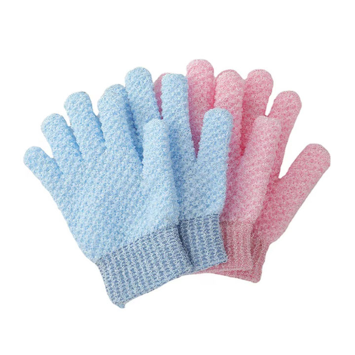 Nylon Bath Exfoliating Gloves Mitt for Shower Scrub - Soft Body Massage (Pink/Blue)