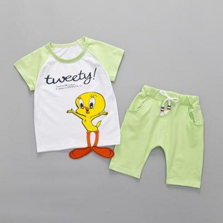 6M-5 YEARS GREEN COLORED GIRLS TWEETY NEW STYLE KOREAN VERSION OF INFANTS AND GIRLS SUMMER T-SHIRTS