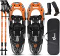 Odoland 4-in-1 Lightweight Snow Shoes Set Snowshoes with Trekking Poles, Waterproof Snow Leg Gaiters and Carrying Tote Bag. 