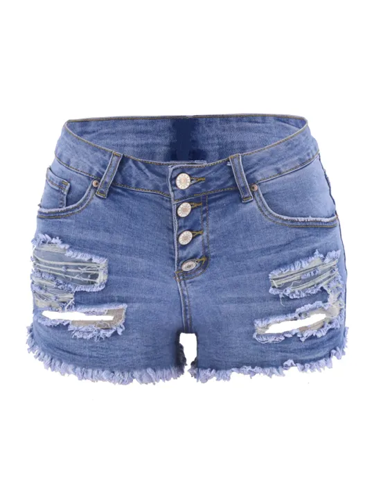 Women%E2%80%99s%20Fashion%20Washed%20Distressed%20Jeans%20Personality%20Solid%20Color%20Ripped%20High-waist%20Denim%20Shorts%20-%20Image%202